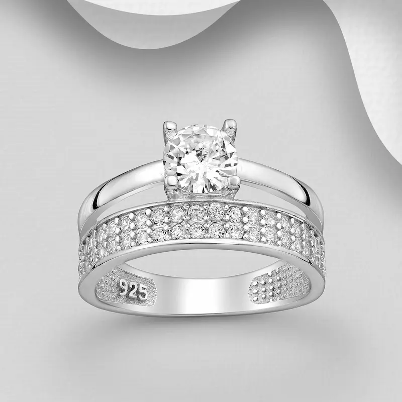 Inel tip logodna dublu din argint Sterling 925 cu diamante simulate [1]