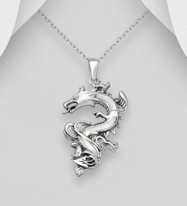 Colier Dragon din argint Sterling 925 cu scoica stil oxidat [1]