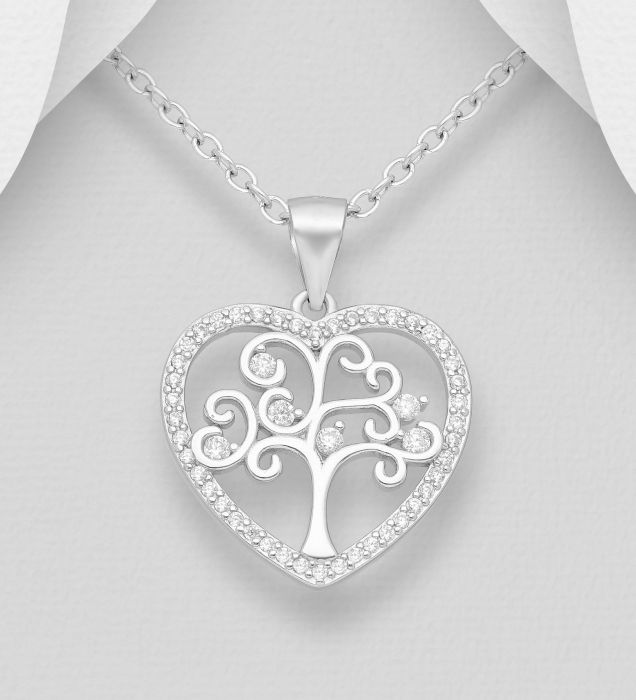 Colier Inimioara Copacul Vietii din argint Sterling 925 cu diamante simulate [3]