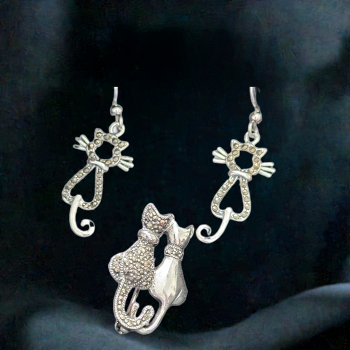 Set Pisicute, cercei si brosa din argint Sterling 925 cu marcasite [2]