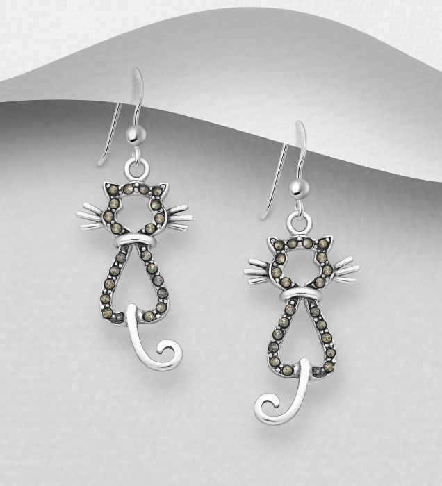 Set Pisicute, cercei si brosa din argint Sterling 925 cu marcasite [4]