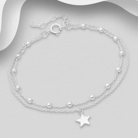 Bratara 2 lantisoare cu bilute si steluta din argint Sterling 925 [3]