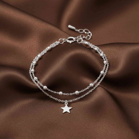 BRATARI - Bratara 2 lantisoare cu bilute si steluta din argint Sterling 925