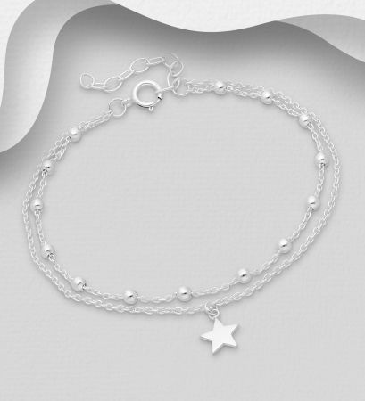 BRATARI ARGINT SIMPLE - Bratara 2 lantisoare cu bilute si steluta din argint Sterling 925