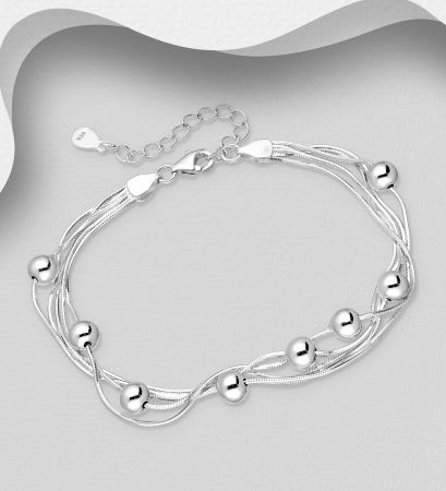 BRATARI ARGINT SIMPLE - Bratara 4 lantisoare cu bilute din argint Sterling 925