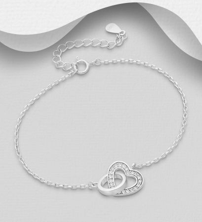 BRATARI ARGINT CU PIETRE - Bratara cu inimioare din argint Sterling 925 cu diamante simulate
