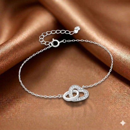 BRATARI ARGINT CU PIETRE - Bratara cu inimioare din argint Sterling 925 cu diamante simulate