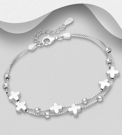BRATARI ARGINT SIMPLE - Bratara din argint Sterling 925 cu 2 lantisoare cu cruciulite