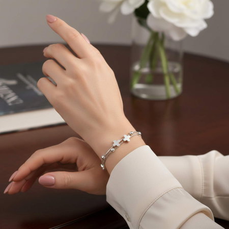 Bratara din argint Sterling 925 cu 2 lantisoare cu cruciulite [1]
