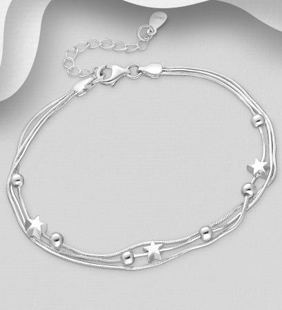 BRATARI ARGINT SIMPLE - Bratara din argint Sterling 925 cu 3 lantisoare si stelute