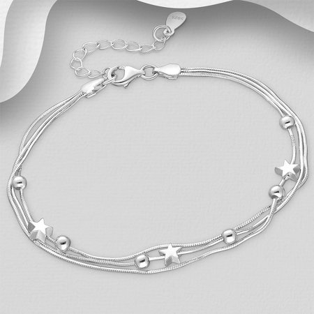 Bratara din argint Sterling 925 cu 3 lantisoare si stelute [3]