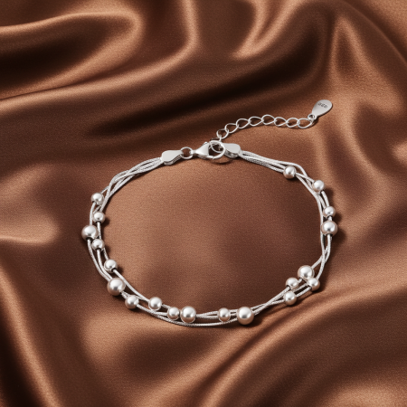 BRATARI ARGINT SIMPLE - Bratara din argint Sterling 925 cu bile si 3 lantisoare