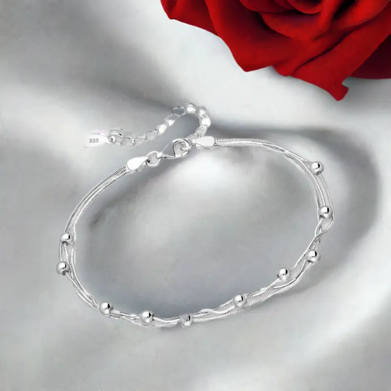Bratara din argint Sterling 925 cu bile si 3 lantisoare [4]
