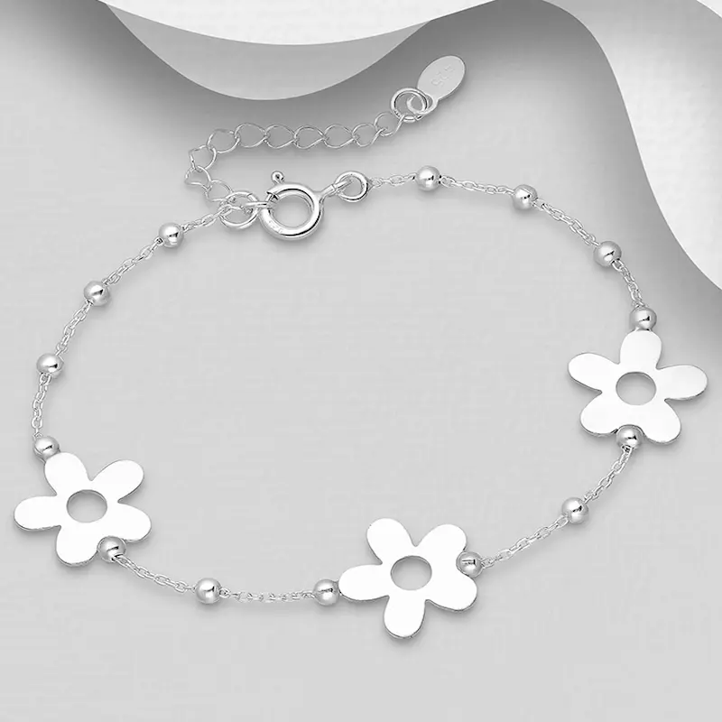 BRATARI ARGINT SIMPLE - Bratara Lant cu flori din argint Sterling 925