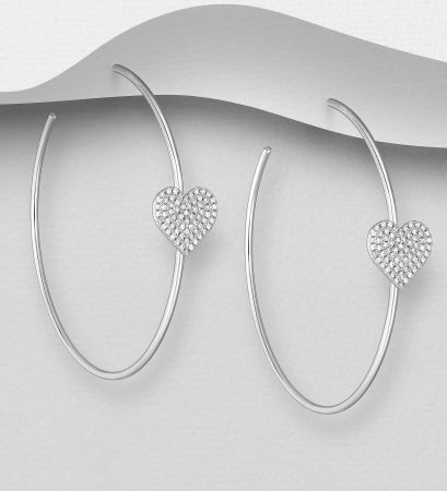 CERCEI ARGINT CU PIETRE - Cercei Cerc Inimioara din argint Sterling 925 cu diamante simulate