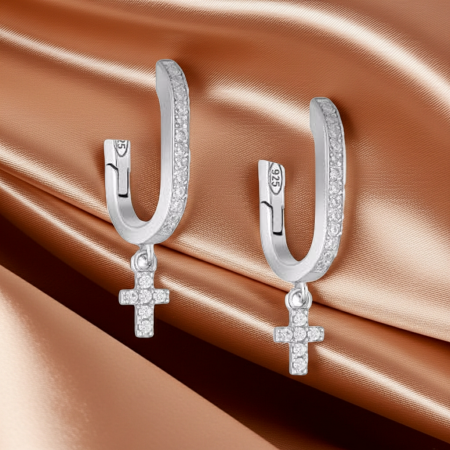 BIJUTERII SI CEASURI - Cercei cu Cruciulita mica din argint Sterling 925 cu diamante simulate