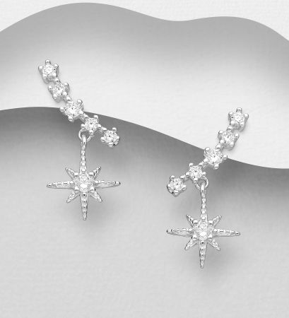 CERCEI ARGINT CU PIETRE - Cercei Stelute din argint Sterling 925 cu diamante simulate