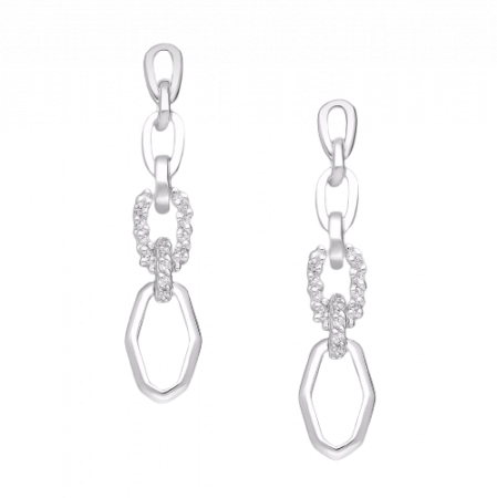 CERCEI ARGINT CU PIETRE - Cercei Lant asimetric din argint Sterling 925 cu diamante simulate