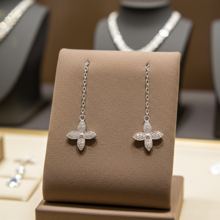 Cercei Fir cu cruciulita din argint Sterling 925 cu diamante simulate [2]