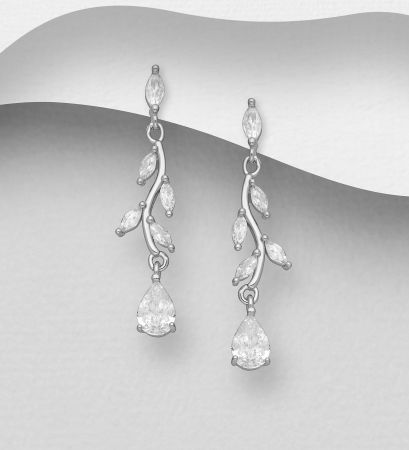 CERCEI ARGINT CU PIETRE - Cercei Flori din argint Sterling 925 cu diamante simulate