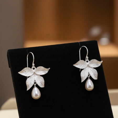 Cercei Frunza din argint Sterling 925 cu perle de apa dulce [6]