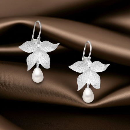 PERLE - Cercei Frunza din argint Sterling 925 cu perle de apa dulce