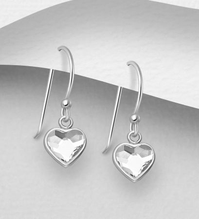 CERCEI ARGINT CU PIETRE - Cercei Inimioara din argint Sterling 925 cu cristale fine austriece