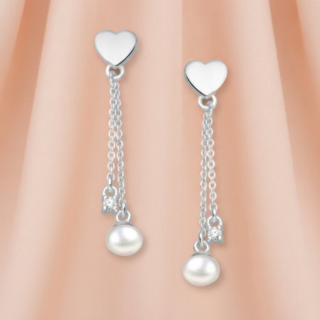 Cercei Inimioara din argint Sterling 925 cu perle de apa dulce si diamante simulate [1]