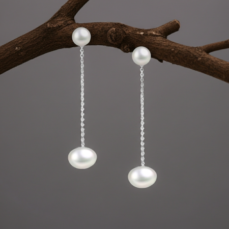 CERCEI ARGINT DAMA - Cercei Lant din argint Sterling 925 cu perle de apa dulce