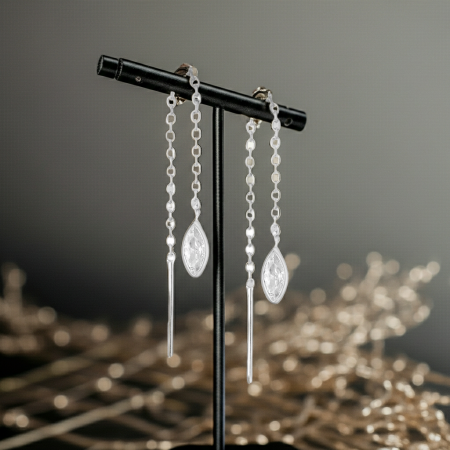 Cercei Lant din argint Sterling 925 cu un diamant simulat [0]