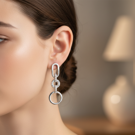 Cercei Lant rotund din argint  sterling 925 cu diamante simulate [3]