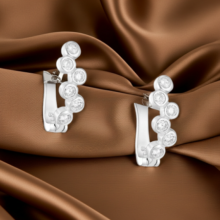 CERCEI ARGINT CU PIETRE - Cercei Omega din argint Sterling 925 cu diamante simulate