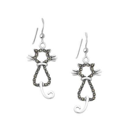 CERCEI ARGINT CU PIETRE - Cercei pisicuțe din argint 925 cu marcasite un cadou elegant si expresiv