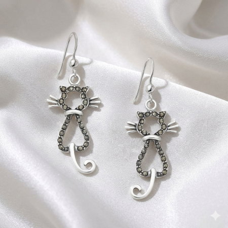 Cercei pisicuțe din argint 925 cu marcasite un cadou elegant si expresiv [1]