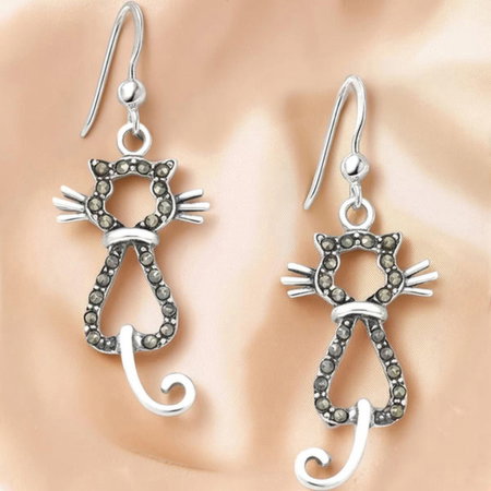 CERCEI ARGINT CU PIETRE - Cercei pisicuțe din argint 925 cu marcasite un cadou elegant si expresiv