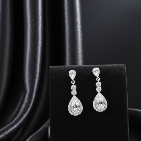 CERCEI ARGINT CU PIETRE - Cercei Push-Back din argint Sterling 925 cu diamante simulate