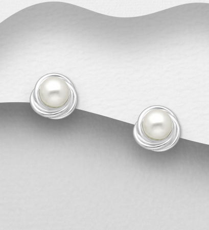 CERCEI ARGINT CU PIETRE - Cercei Push-Back din argint Sterling 925 cu perle de sinteza