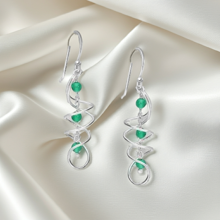 CERCEI ARGINT CU PIETRE - Cercei spiralati din argint Sterling 925 cu diverse pietre semipretioase