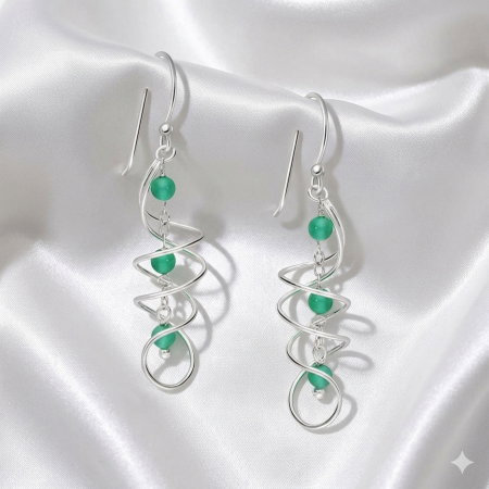 CERCEI ARGINT CU PIETRE - Cercei spiralati din argint Sterling 925 cu diverse pietre semipretioase