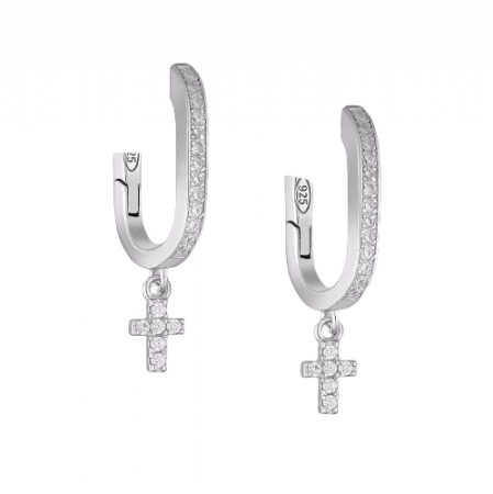 BIJUTERII SI CEASURI - Cercei cu Cruciulita mica din argint Sterling 925 cu diamante simulate