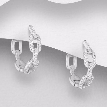 BIJUTERII ARGINT - Cercei Lant inchis din argint Sterling 925i cu diamante simulate