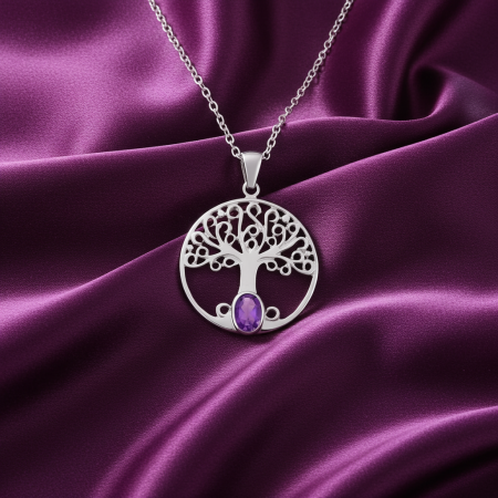 COLIERE ARGINT BARBATI - Colier Arborele Cosmic din argint 925 decorat cu ametist