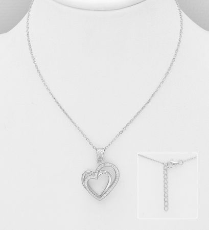 COLIERE - Colier cu inimioare din argint Sterling 925 cu diamante simulate