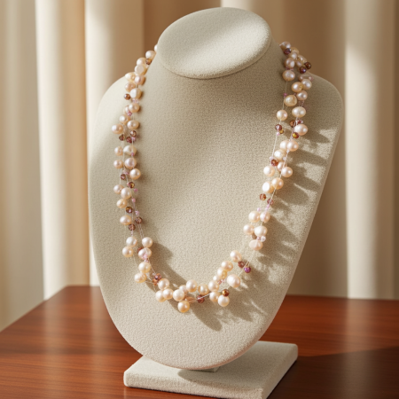 Colier decorat cu  perle de apa dulce si cristale de sticla [2]