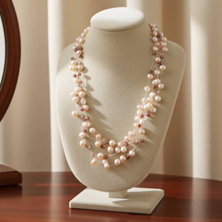 Colier decorat cu  perle de apa dulce si cristale de sticla [1]