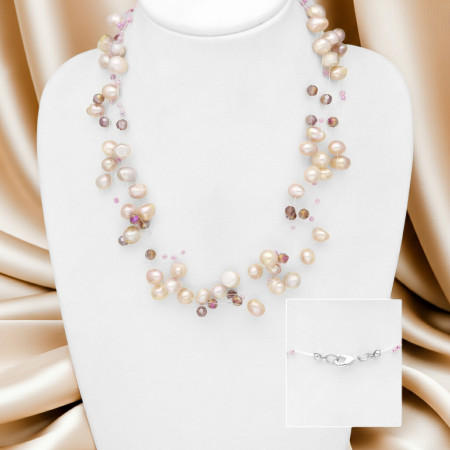 PERLE - Colier decorat cu  perle de apa dulce si cristale de sticla