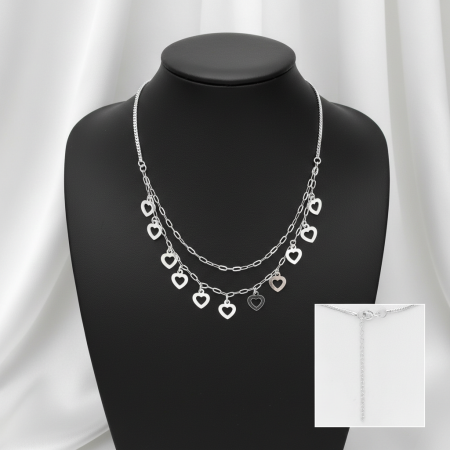 COLIERE ARGINT DAMA - Colier dublu cu inimioare din argint Sterling 925