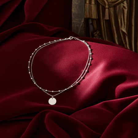 BIJUTERII ARGINT - Colier dublu cu medalion, din argint Sterling 925