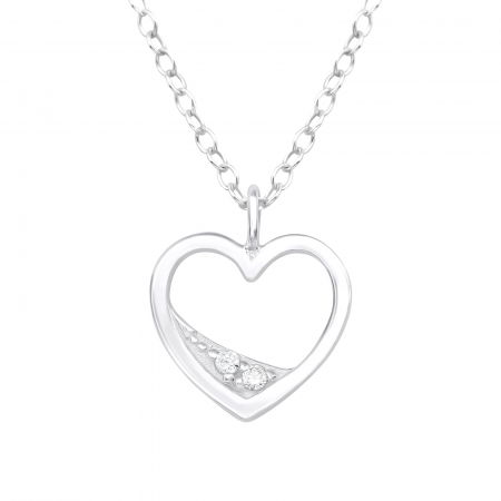 COLIERE ARGINT CU PIETRE - Colier Inima semiplina din Argint Sterling 925 cu diamante simulate