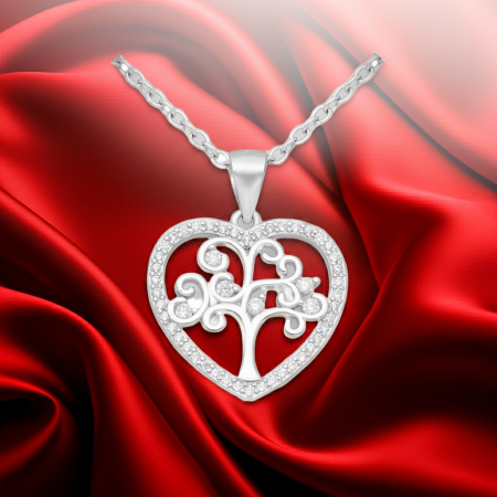 COLIERE - Colier Inimioara Copacul Vietii din argint Sterling 925 cu diamante simulate